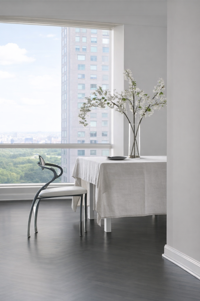 Hudson Yards penthouse living room interior by Orlie Katsiris Staging & Interiors featuring contemporary décor and expansive Manhattan views.